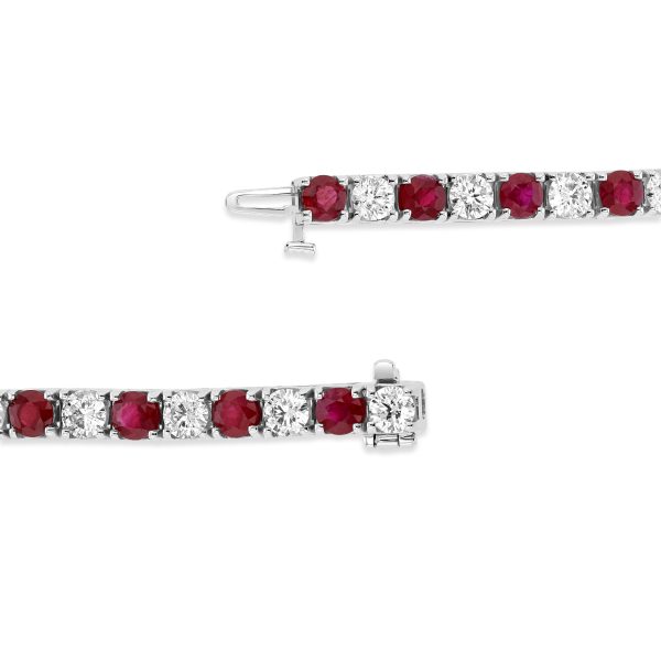 Women's 6.25 ct. Natural Rubies & Diamonds Tennis Bracelet in 14K White Gold - Image 2