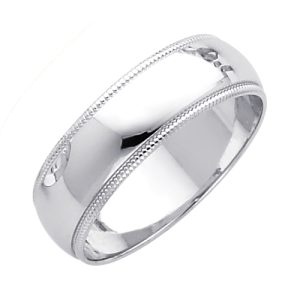 6.0 mm Milgrain Comfort Fit Wedding Band in 14K White Gold