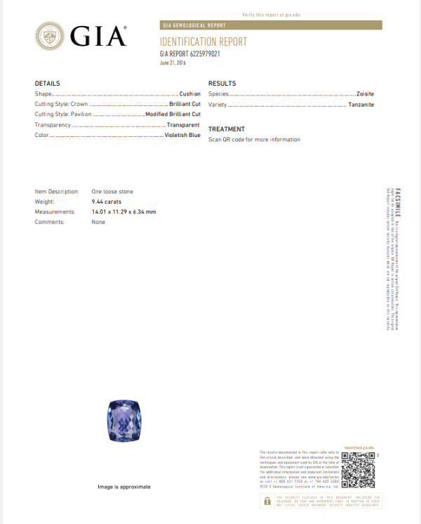 GIA Loose Cushion Modified Brilliant Cut 9.44 ct. Tanzanite - Image 2