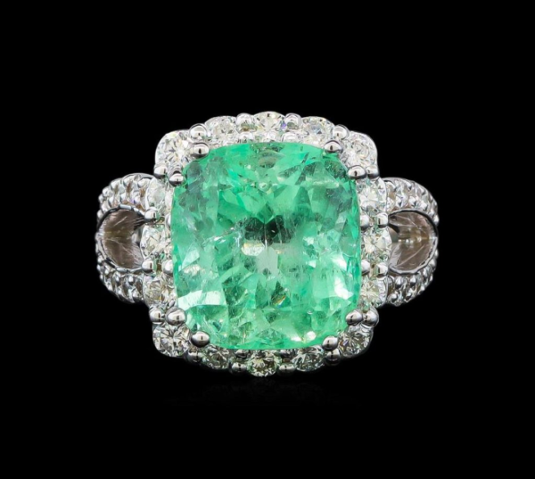 GIA 9.75 ct. Emerald & Diamonds Fashion Ring in 14K White Gold - Image 2
