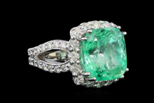 GIA 9.75 ct. Emerald & Diamonds Fashion Ring in 14K White Gold