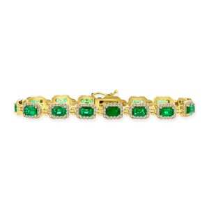 Women's 7.0" 9.90 ct. Natural Emeralds & Diamonds Bracelet in 14K Yellow Gold
