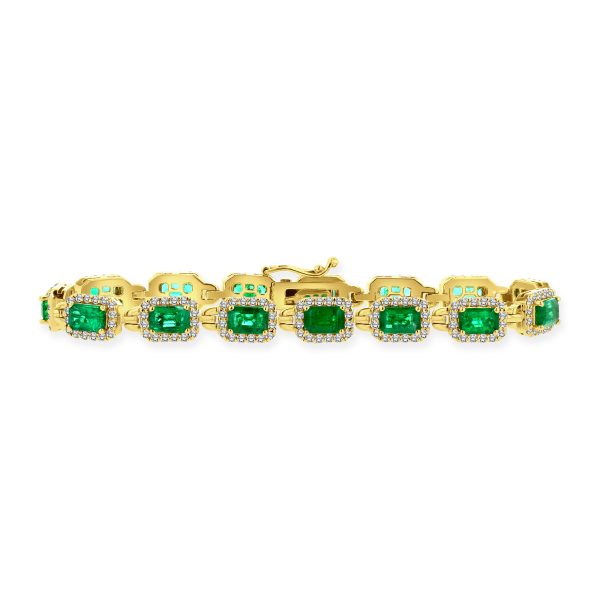 Women's 7.0" 9.90 ct. Natural Emeralds & Diamonds Bracelet in 14K Yellow Gold