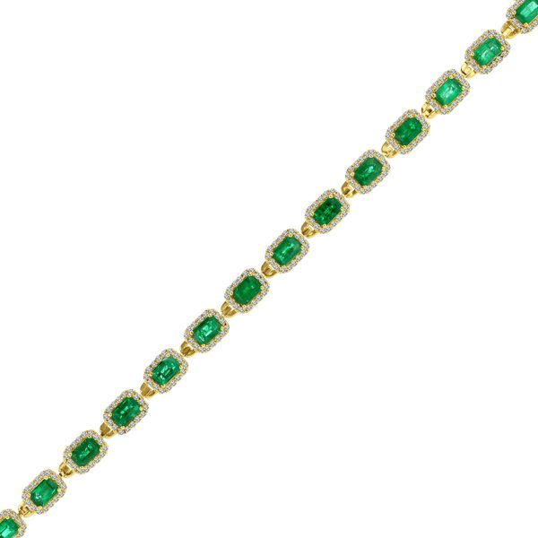 Women's 7.0" 9.90 ct. Natural Emeralds & Diamonds Bracelet in 14K Yellow Gold - Image 3