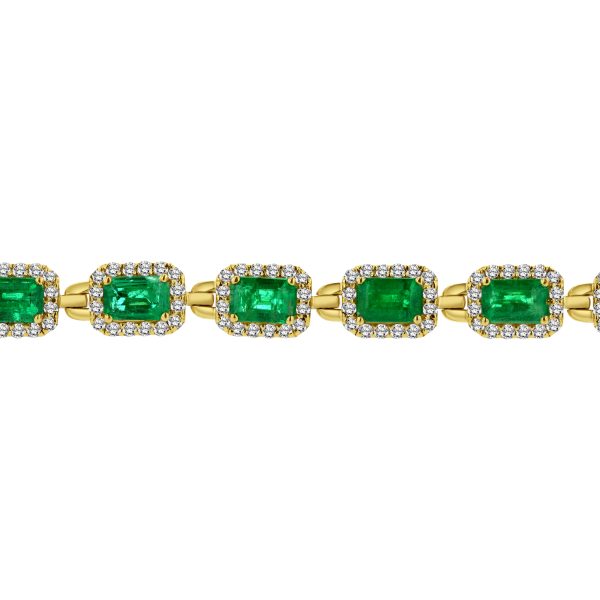 Women's 7.0" 9.90 ct. Natural Emeralds & Diamonds Bracelet in 14K Yellow Gold - Image 2