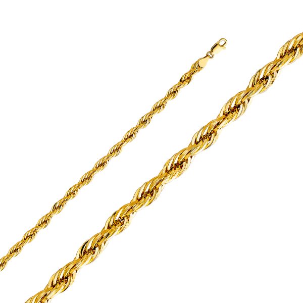 22" 5.0 mm Hollow Rope Chain in 14K Yellow Gold
