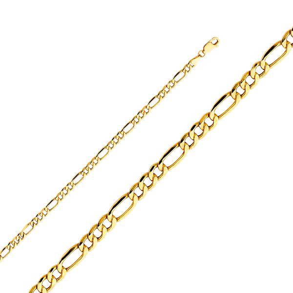 22" 4.4 mm Hollow Figaro 3+1 Chain in 14K Yellow Gold