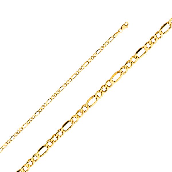 20" 3.5 mm Hollow Figaro 3+1 Chain in 14K Yellow Gold