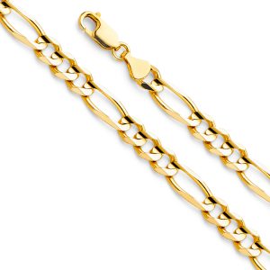 22" 6.9 mm Hollow Figaro 3+1 Chain in 14K Yellow Gold