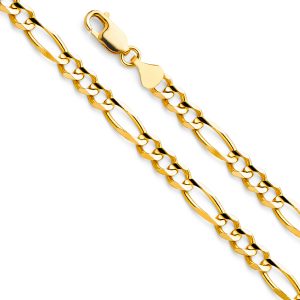 Women's 7.5" 4.7 mm Figaro 3+1 Concave Bracelet in 14K Yellow Gold