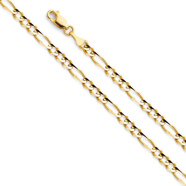 22" 4.0 mm Figaro 3+1 Concave Chain in 14K Yellow Gold