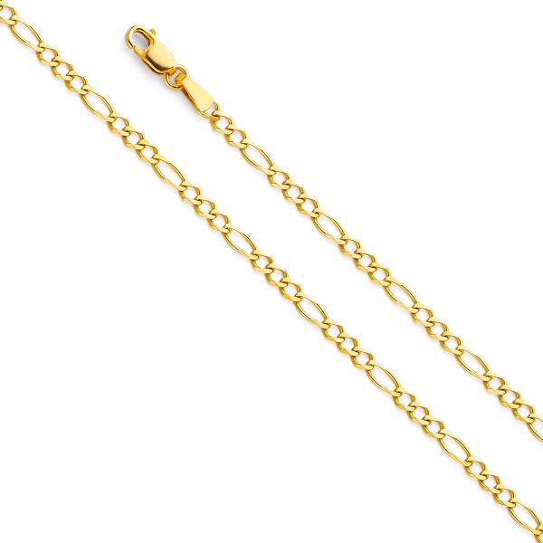 22" 2.7 mm Figaro 3+1 Concave Chain in 14K Yellow Gold