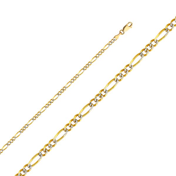 22" 3.1 mm Figaro 3+1 Designer Chain in 14K Yellow & White Gold