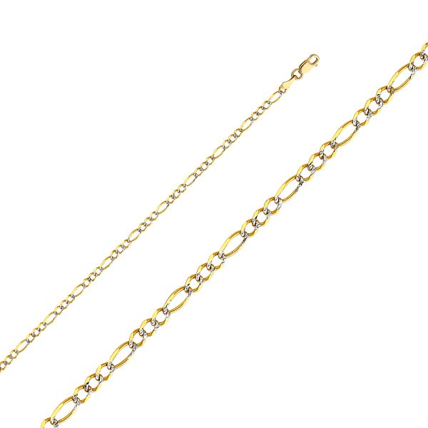 22" 2.7 mm Figaro 3+1 Designer Chain in 14K Yellow & White Gold