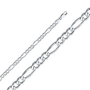 22" 6.0 mm Figaro 3+1 Concave Chain in 14K White Gold