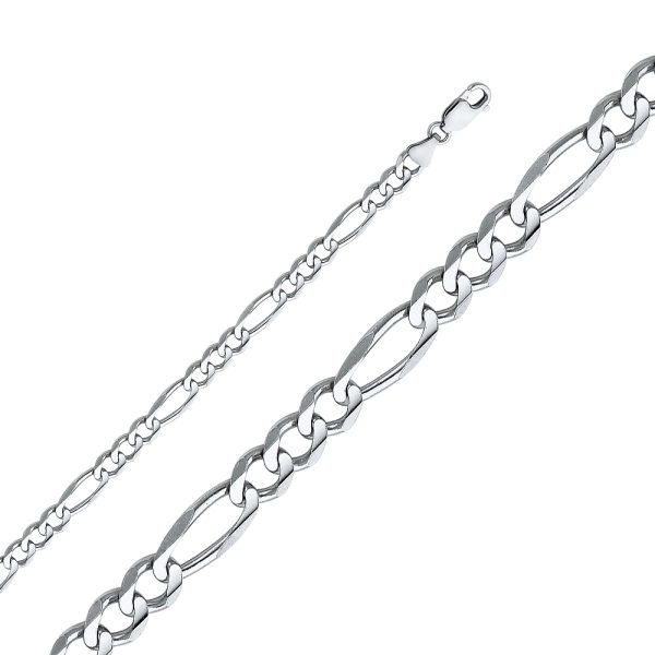 22" 6.0 mm Figaro 3+1 Concave Chain in 14K White Gold
