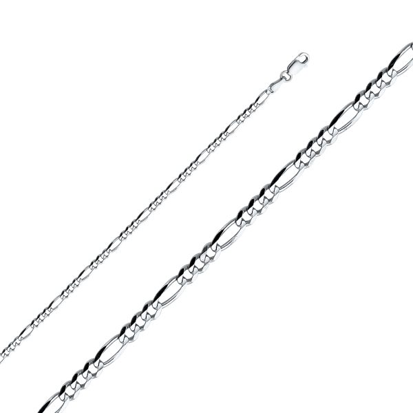22" 3.1 mm Figaro 3+1 Concave Chain in 14K White Gold