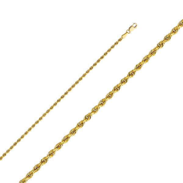 22" 2.4 mm Rope Chain in 14K Yellow Gold