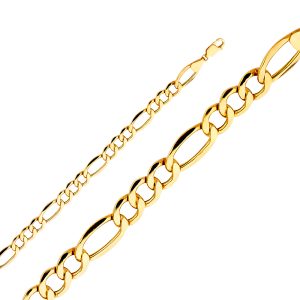 22" 7.2 mm Hollow Figaro 3+1 Bevel Chain in 14K Yellow Gold