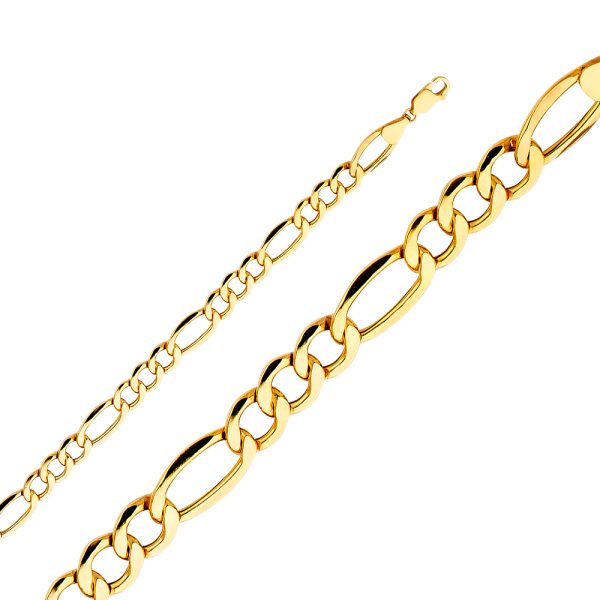 22" 7.2 mm Hollow Figaro 3+1 Bevel Chain in 14K Yellow Gold
