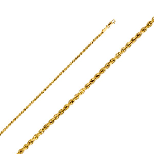 22" 2.5 mm Hollow Rope Chain in 14K Yellow Gold