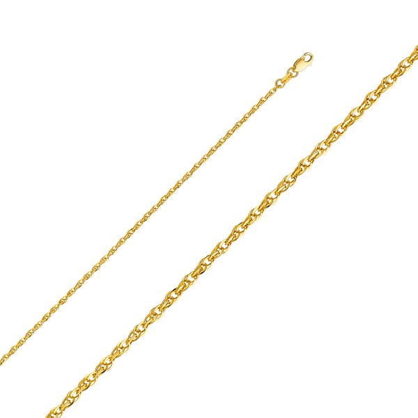22" 2.2 mm Double Link Hollow Rope Chain in 14K Yellow Gold