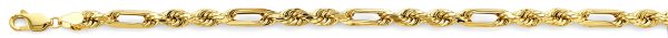 26" 5.0 mm Hollow Figaro Rope Chain in 14K Yellow Gold