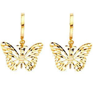 Butterfly Hanging Earrings in 14K Yellow Gold