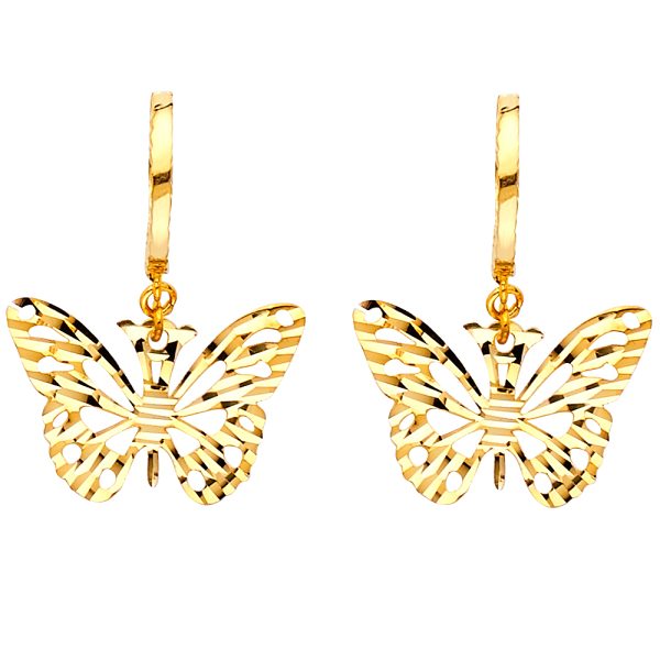 Butterfly Hanging Earrings in 14K Yellow Gold