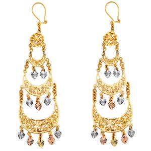 3 Tiers Fancy Chandelier Hanging Earrings in 14K Yellow, White & Rose Gold