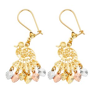 Fancy Bird Chandelier Hanging Earrings in 14K Yellow, White & Rose Gold