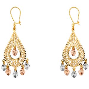 Fancy Chandelier Hanging Earrings in 14K Yellow, White & Rose Gold