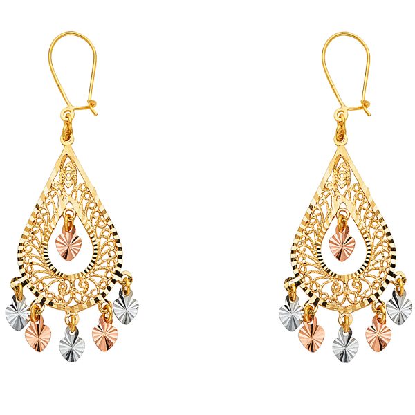 Fancy Chandelier Hanging Earrings in 14K Yellow, White & Rose Gold