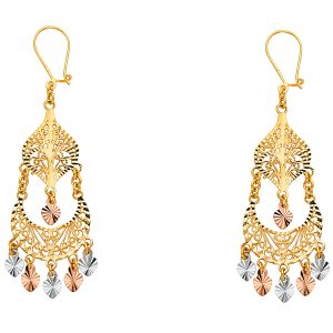Fancy Chandelier Hanging Earrings in 14K Yellow, White & Rose Gold