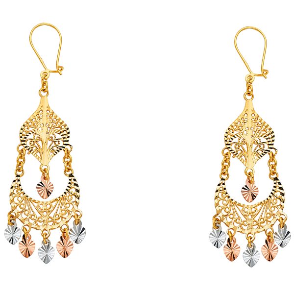 Fancy Chandelier Hanging Earrings in 14K Yellow, White & Rose Gold