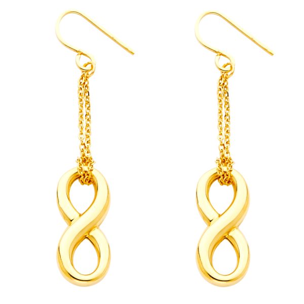 Hollow Infinity Hanging Earrings in 14K Yellow Gold