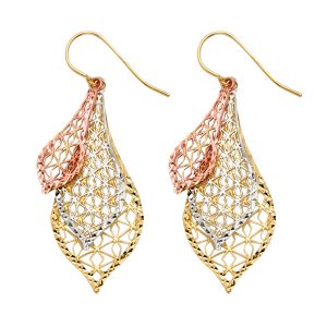 Fancy Dangling Earrings in 14K Yellow, White & Rose Gold