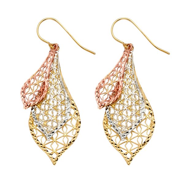 Fancy Dangling Earrings in 14K Yellow, White & Rose Gold