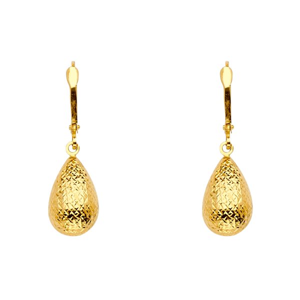 Puffed Tear Drop Earrings in 14K Yellow Gold