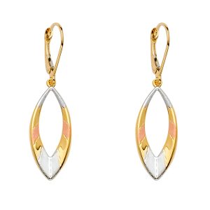 Oval Dangling Earrings in 14K White, Yellow & Rose Gold