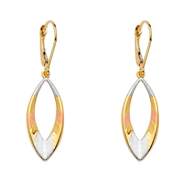 Oval Dangling Earrings in 14K White, Yellow & Rose Gold