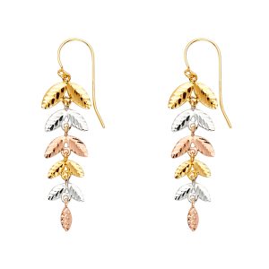 Dangling Leaf Earrings in 14K White, Yellow & Rose gold