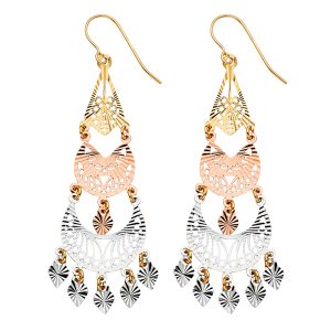 Filigree Chandelier Earrings in 14K White, Yellow & Rose Gold