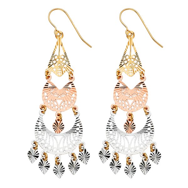 Filigree Chandelier Earrings in 14K White, Yellow & Rose Gold