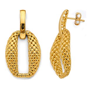 Hollow Mesh Oval Design Earrings in 14K Yellow Gold