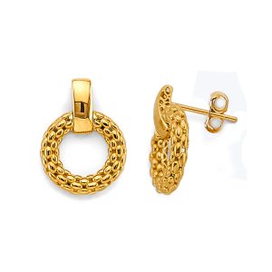 Hollow Mesh Circle Design Earrings in 14K Yellow Gold