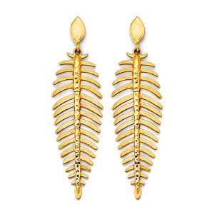 Fancy Leaf Drop Earrings in 14K Yellow Gold