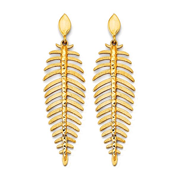 Fancy Leaf Drop Earrings in 14K Yellow Gold