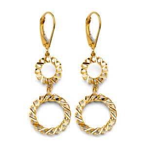 Fancy Hanging Circle Earrings in 14K Yellow Gold