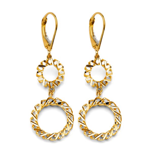 Fancy Hanging Circle Earrings in 14K Yellow Gold